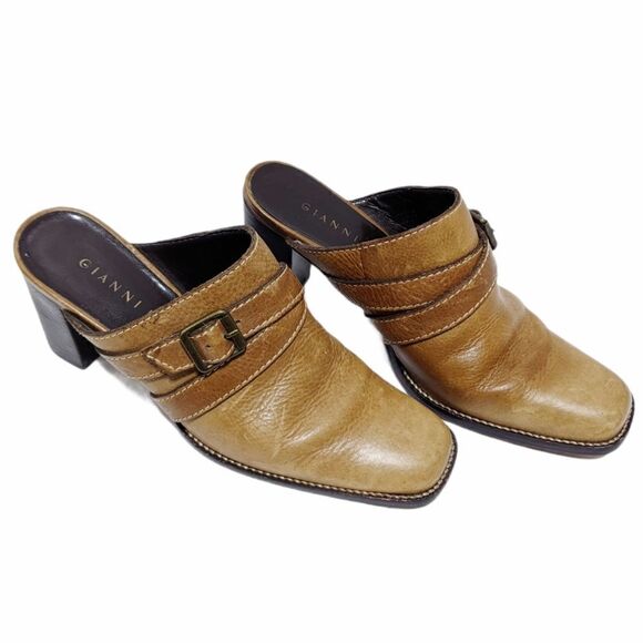 GIANNI BINI Honey Brown Buckle Accent Slip On Mule - Picture 6 of 13